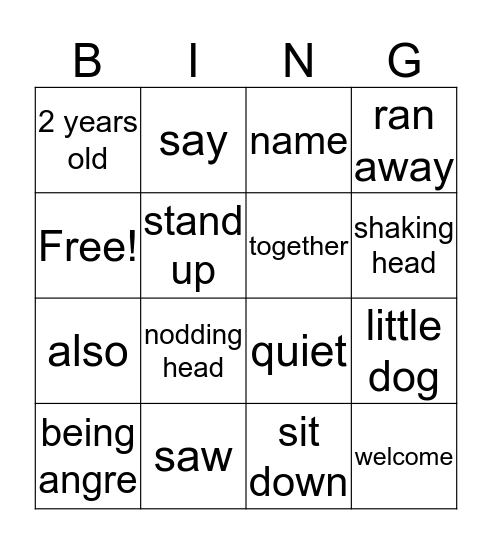 g3 安静 - English Bingo Card