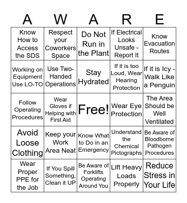 Safety Bingo Card
