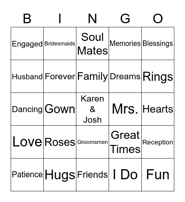 ENGAGEMENT PARTY BINGO Card