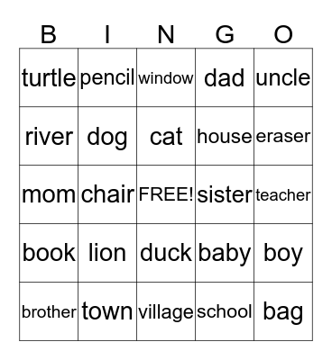 NOUNS Bingo Card