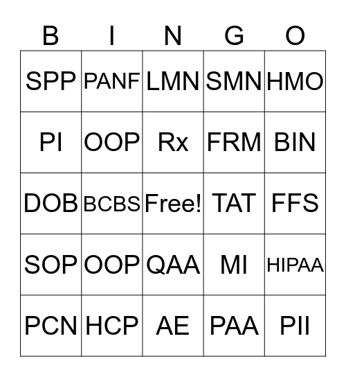 Access 360 Acronym Bingo Card