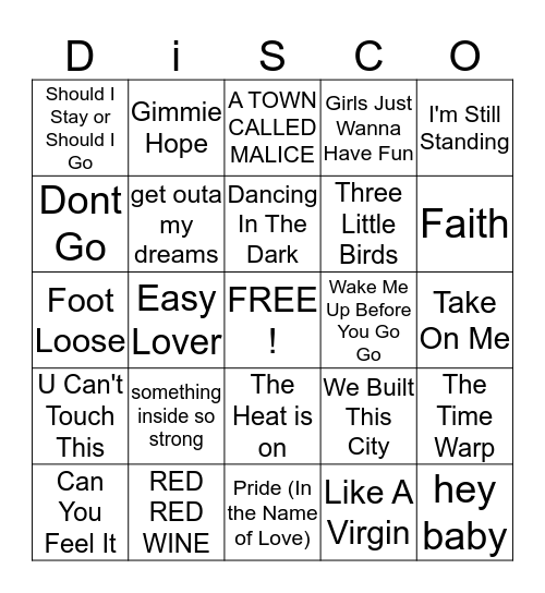 Tony Ks 80s Disco Bingo  Bingo Card