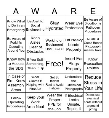 Safety - Bingo Card