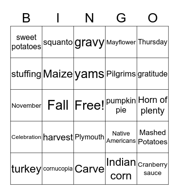 Thanksgiving Bingo Card