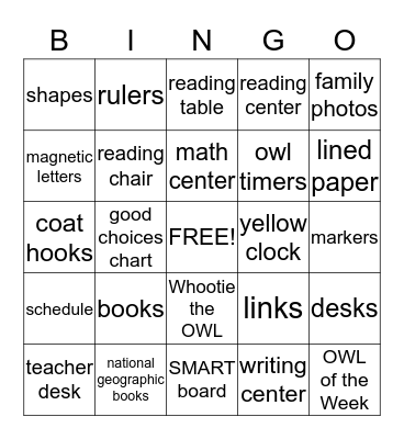 Classroom Hunt Bingo Card