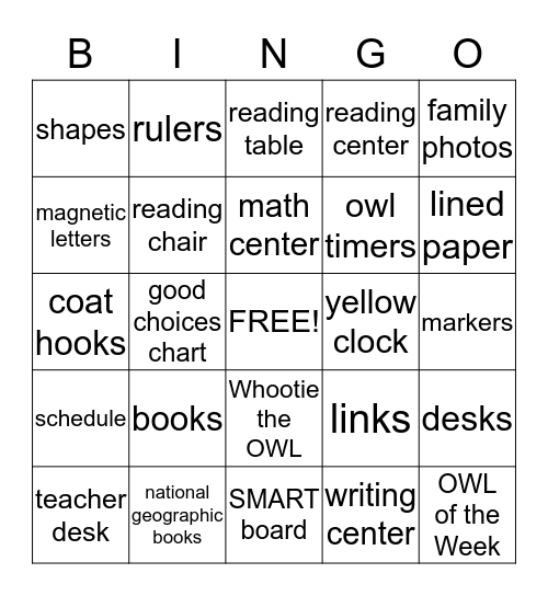 Classroom Hunt Bingo Card