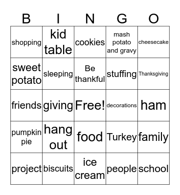 Thanksgiving Bingo Card