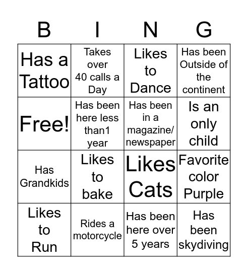 Call Center Bingo Card