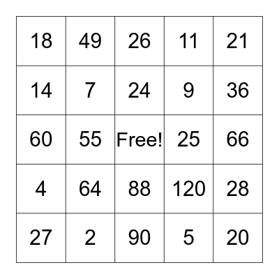 MULTIPLICATION BINGO Card