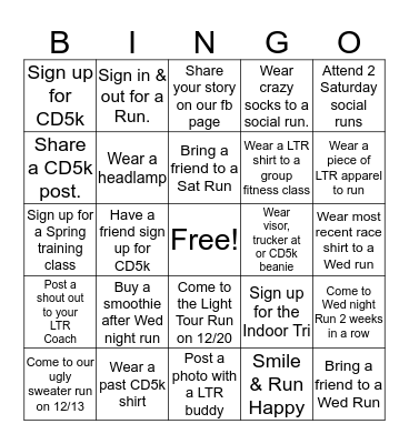 Commitment Day 5k Bingo Card