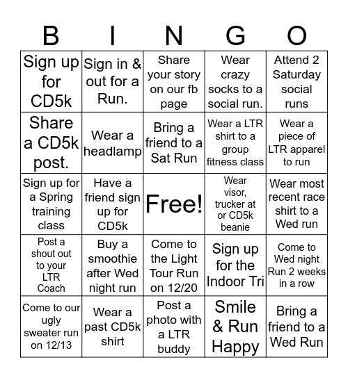 Commitment Day 5k Bingo Card