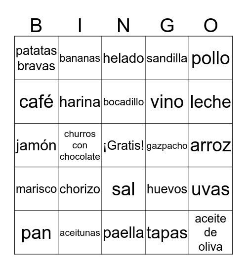 Bingo de Comida Bingo Card