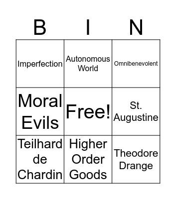 The Problem of Evil Bingo Card
