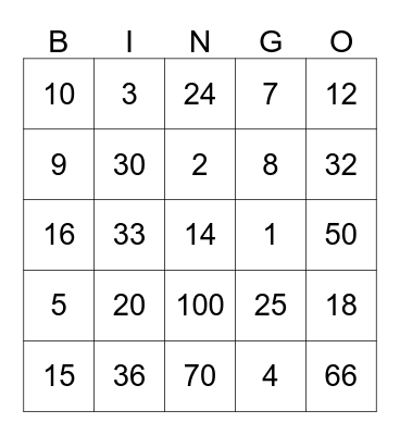 Maths Challenge Bingo Card