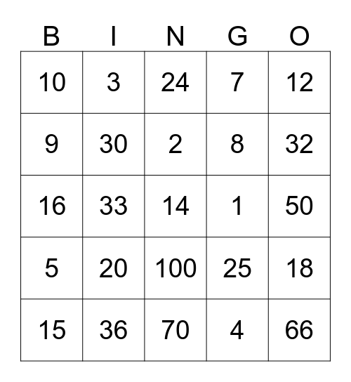 Maths Challenge Bingo Card