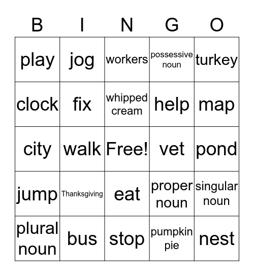THANKSGIVING AND G1 U2 REVIEW Bingo Card