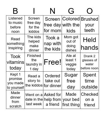 Quality Time Bingo Card