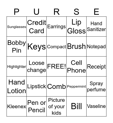 What's In Your PURSE? Bingo Card