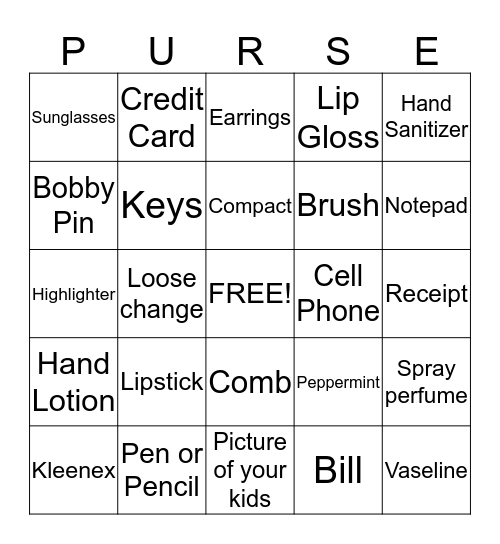 What's In Your PURSE? Bingo Card
