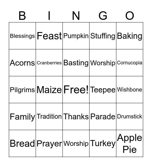 THANKSGIVING Bingo Card