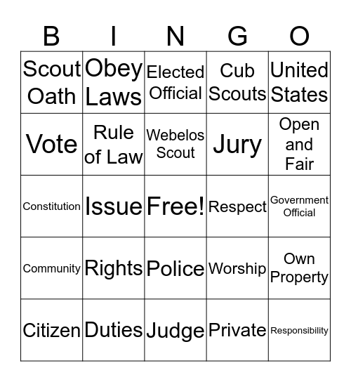 Building a Better World Bingo Card