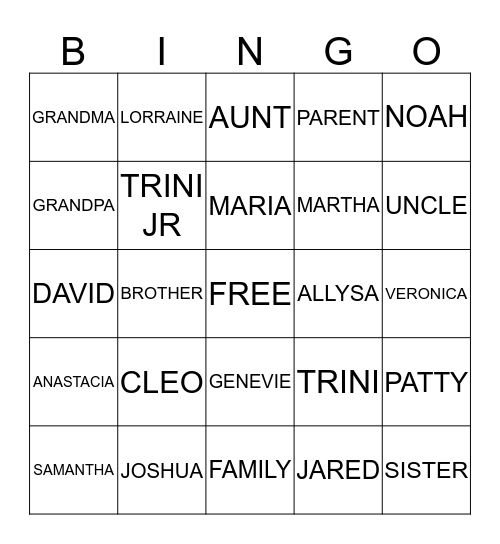 Family Bingo Card