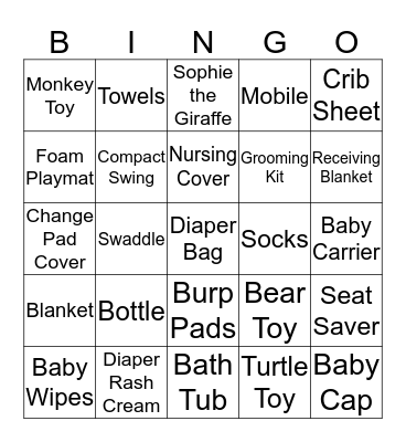 Baby shower Bingo Card