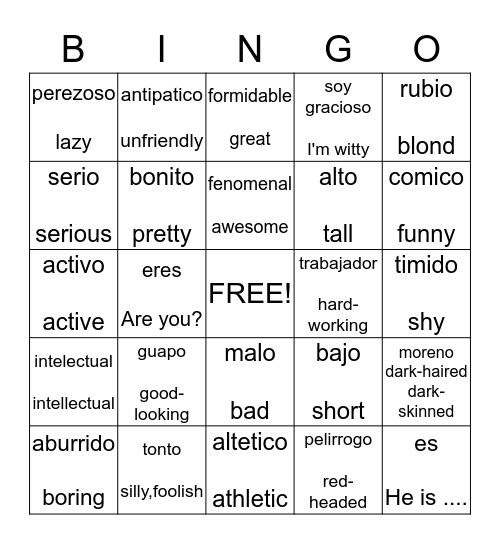 Chapter 2 vocabulary Bingo Card