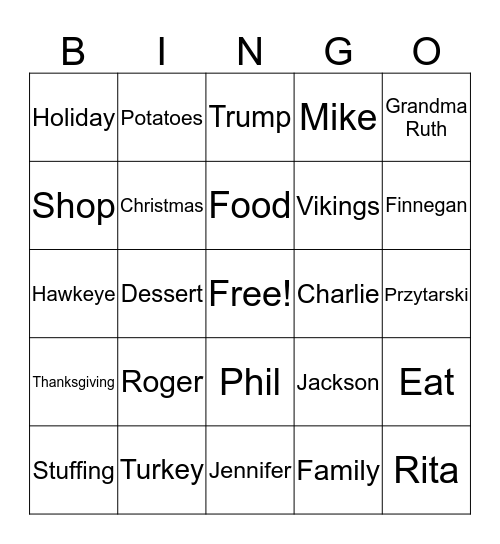 Thanksgiving Bingo Card