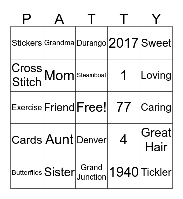 PATTY! Bingo Card