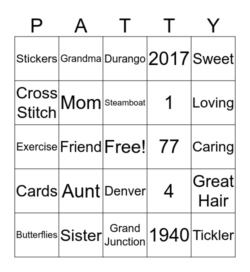 PATTY! Bingo Card
