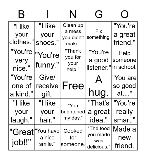 Make A Difference Bingo Card