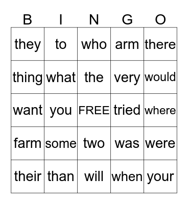 A - Y words Bingo Card