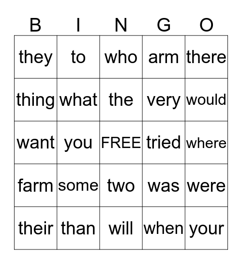 A - Y words Bingo Card