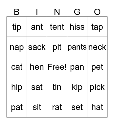 Phonics Bingo Card