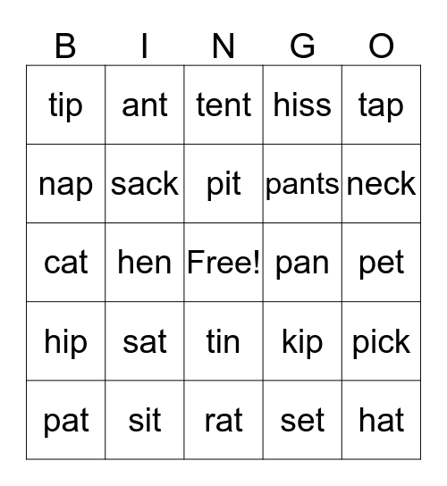 Phonics Bingo Card