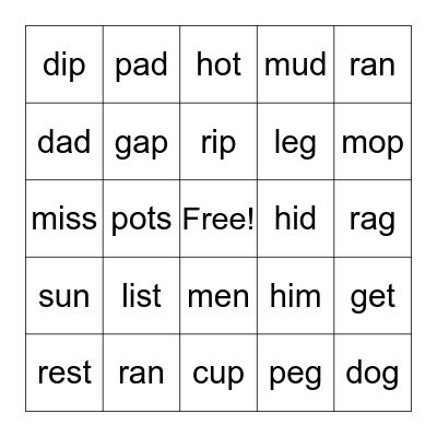 Phonics Bingo Card