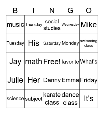 Chapter 8 Lesson1&2 Bingo Card