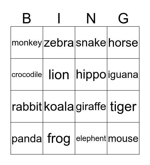 animals Bingo Card
