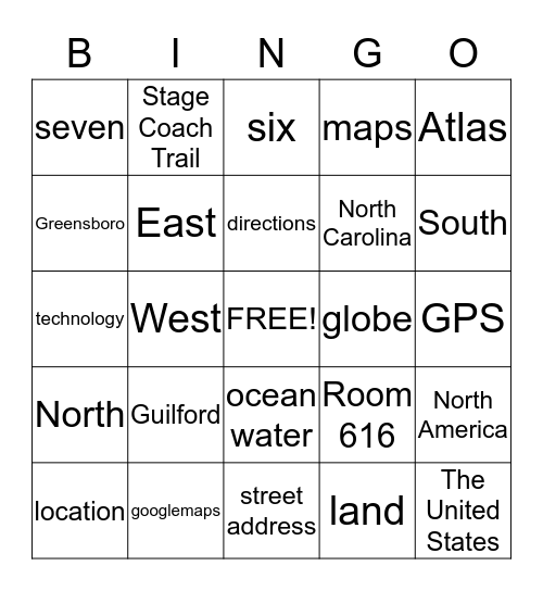Social Studies-Maps/Locations Bingo Card