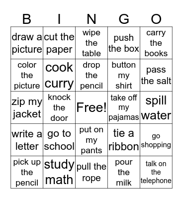 verbs  C 1-24 Bingo Card