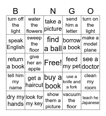verbs D 1-24 Bingo Card