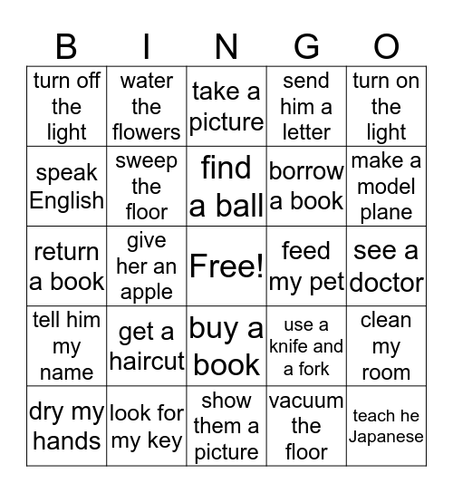 verbs D 1-24 Bingo Card