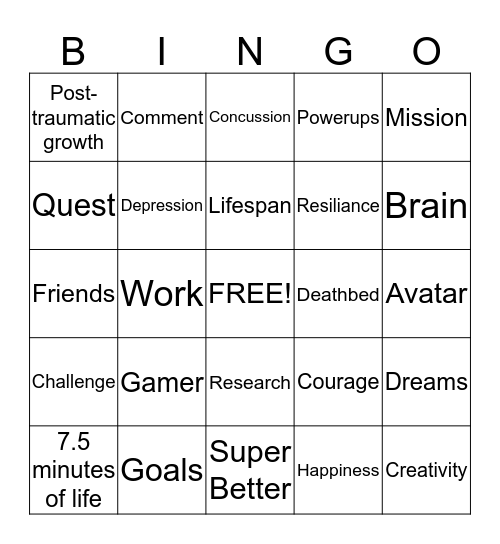Jane McGonigal: Ted Talk Bingo Card