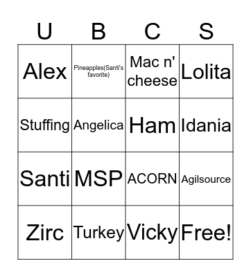 Pre-Holiday Bingo Card