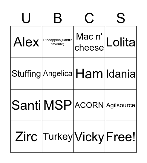 Pre-Holiday Bingo Card