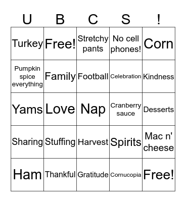 Thanksgiving Bingo Card