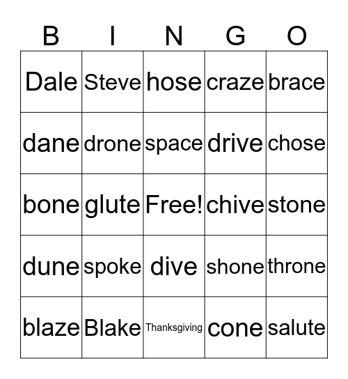 King Ed Bingo Card