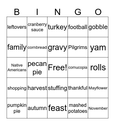 Thanksgiving BINGO Card