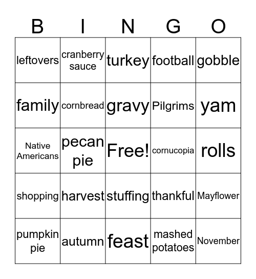 Thanksgiving BINGO Card